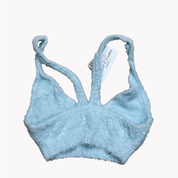 For Love and Lemons Devon Sleeveless Fuzzy Crop Top Large NEW NWT LIGHT BLUE - Picture 5 of 5